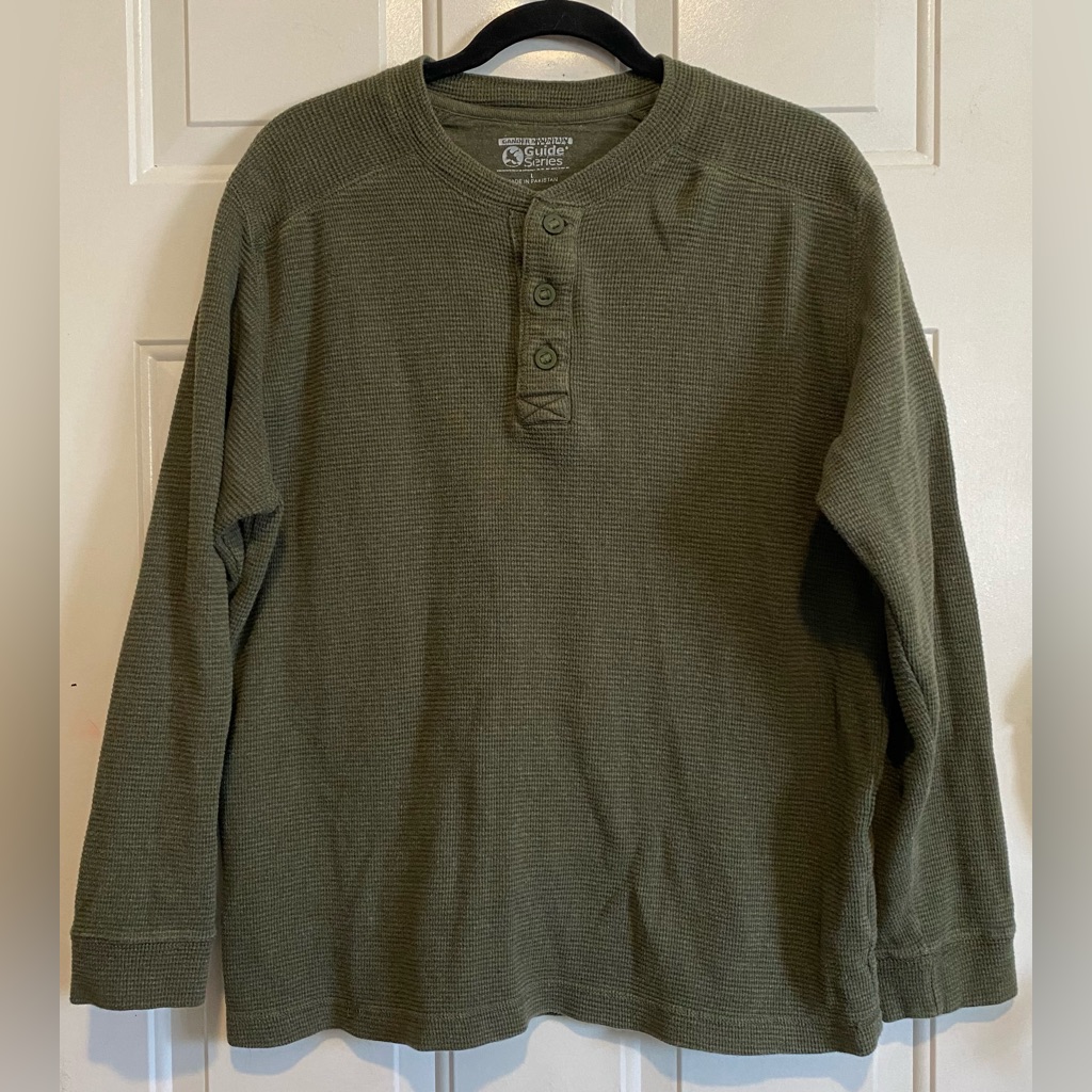 Mens Gander Mountain Guide Series Green Knit Henley Long Sleeve Shirt Sz Large